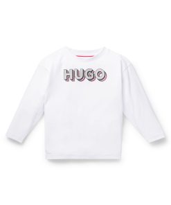 Hugo Boss-Kids’ long-sleeved cotton T-shirt with glitter-effect logo-boss store