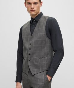 Hugo Boss Suits-Three-piece regular-fit suit in checked virgin wool-hugo