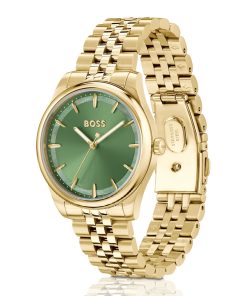 Hugo Boss Watches-Gold-tone watch with green dial and pearlescent inlay-hugo boss outlet 2