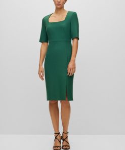 Hugo Boss Dresses-Slim-fit dress with square neckline-boss store near me 2