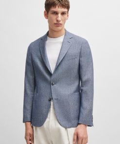 Hugo Boss Sport Coats-Slim-fit jacket in patterned virgin wool and linen-hugo boss near me