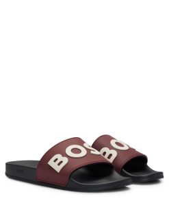 Hugo Boss Sandals-Italian-made slides with raised logo-hugo boss store near me