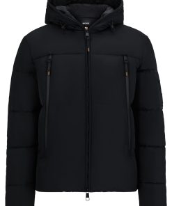 Hugo Boss-Equestrian hooded puffer jacket with fleece-lined pockets-hugoboss