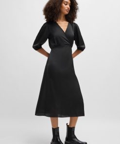 Hugo Boss Dresses-Wrap-front dress in hammered satin-boss store near me 2