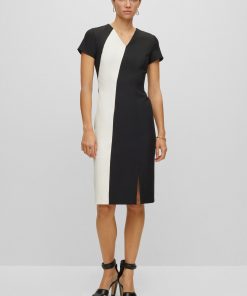 Hugo Boss Dresses-Slim-fit dress with V neckline-boss near me