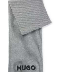 Hugo Boss Scarves-Ribbed scarf in wool with embroidered logo-hugoboss