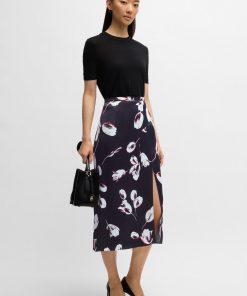 Hugo Boss Skirts-Satin maxi skirt with tulip print-boss store near me 2