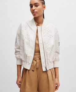 Hugo Boss Jackets and Coats-Embroidered bomber jacket with zipped sleeve pocket-hugo boss near me