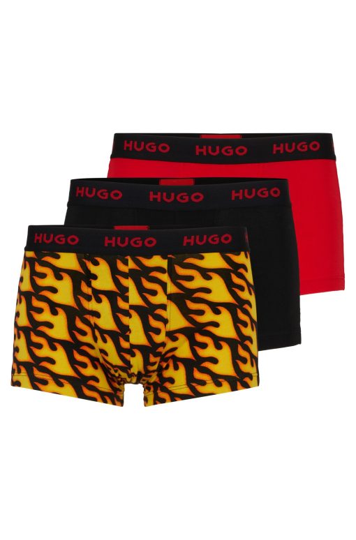 Hugo Boss Underwear-Triple-pack of stretch-cotton trunks with logo waistbands-boss outlet