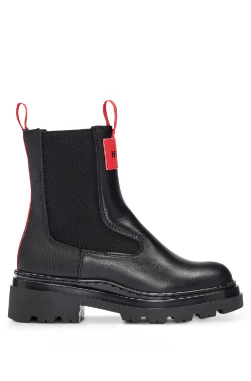 Hugo Boss-Kids' Chelsea boots in leather with red logo badge-boss near me