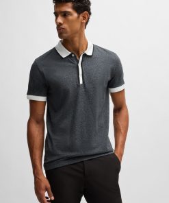 Hugo Boss Polo Shirts-Mouliné-cotton polo shirt with striped trims-hugo boss sale