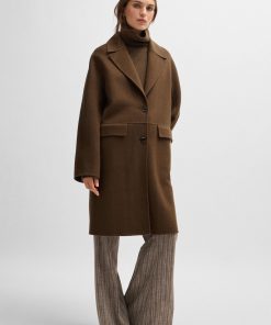 Hugo Boss Jackets and Coats-Wool coat with buttoned cuffs and signature accents-hugoboss