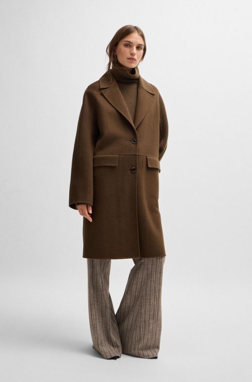 Hugo Boss Jackets and Coats-Wool coat with buttoned cuffs and signature accents-hugoboss