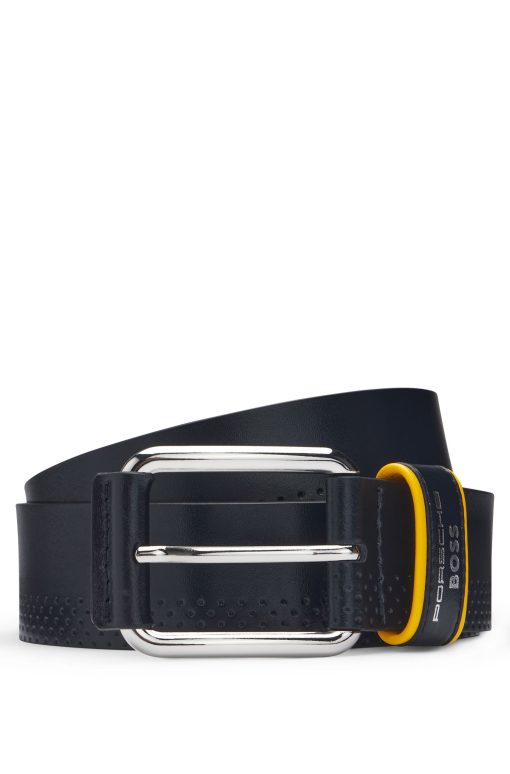 Hugo Boss Belts-Porsche x BOSS perforated-leather belt with branded keeper-hugo boss store near me