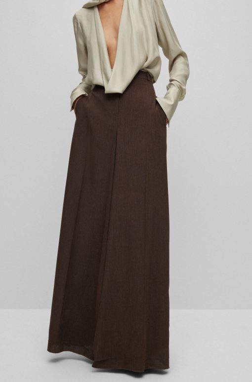 Hugo Boss Pants-Relaxed-fit, wide-leg wool trousers with skirt effect-hugo boss store near me