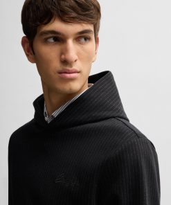 Hugo Boss Tracksuits-Regular-fit hoodie in a pinstripe cotton-hugo boss store near me 2