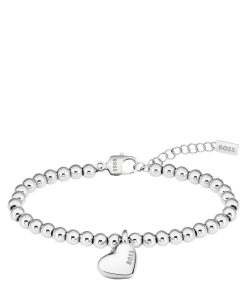 Hugo Boss Jewelry-Silver-tone beaded bracelet with heart charm-hugoboss