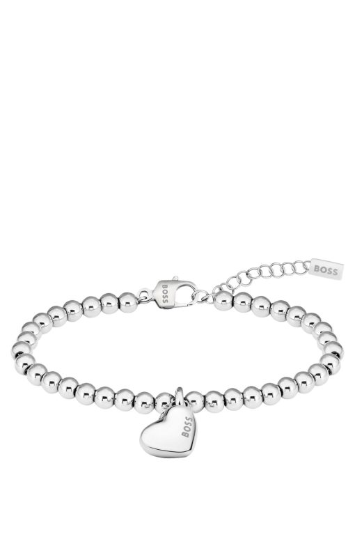 Hugo Boss Jewelry-Silver-tone beaded bracelet with heart charm-hugoboss