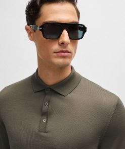 Hugo Boss Sweaters and Cardigans-Slim-fit sweater in merino wool with polo collar-hugo boss near me 2