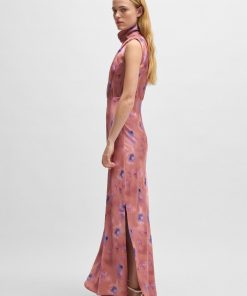 Hugo Boss Dresses-High-neck butterfly-print maxi dress in soft satin-hugo boss sale 2