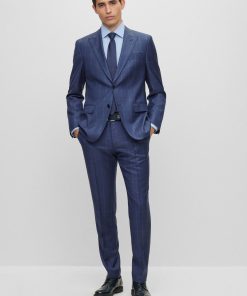 Hugo Boss Suits-Slim-fit two-piece suit in checked virgin wool-boss hugo