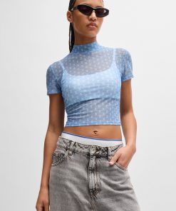 Hugo Boss Tops-Cropped top in logo-print stretch mesh-boss near me