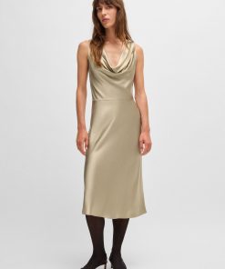 Hugo Boss Dresses-Cowl-neck dress in fluent satin with cowl neckline-boss near me 2