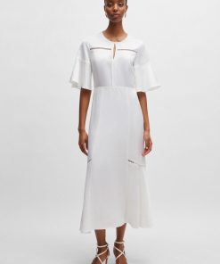 Hugo Boss Dresses-Short-sleeved dress with ladder-lace trims-boss hugo