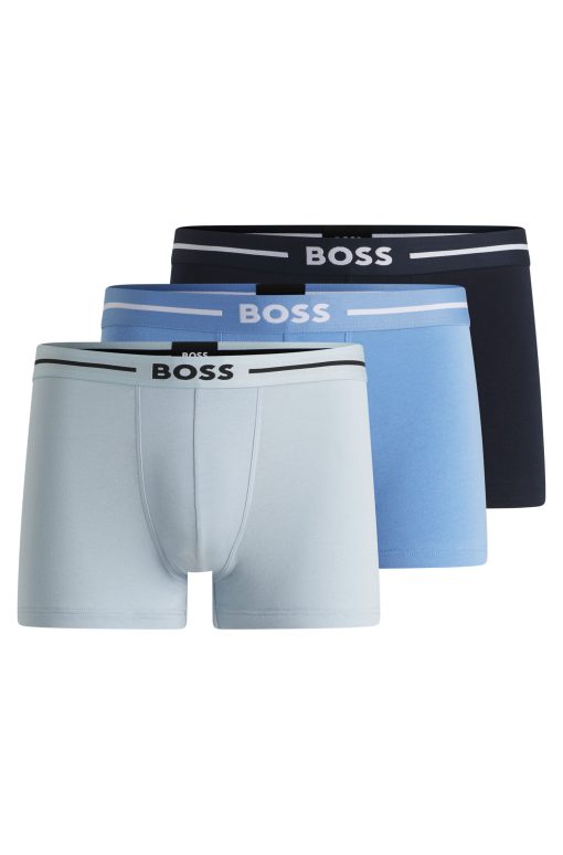 Hugo Boss Underwear-Three-pack of stretch-cotton trunks with logo waistbands-hugo boss outlet