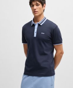 Hugo Boss Polo Shirts-Interlock-cotton polo shirt with striped collar-boss hugo