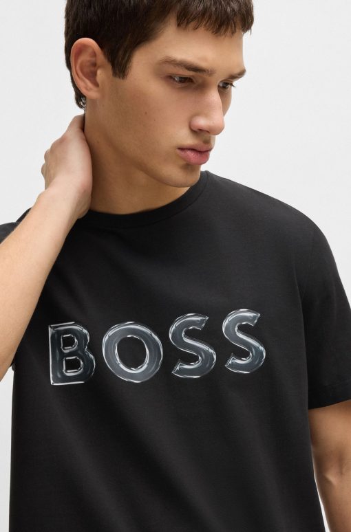 Hugo Boss T-Shirts-Stretch-cotton T-shirt with photo-print logo-boss store near me - Image 2