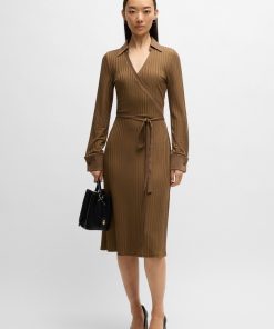 Hugo Boss Dresses-Wrap dress in lustrous ribbed jersey-hugo by hugo boss 2