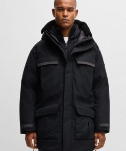 Hugo Boss Jackets and Coats-Water-repellent parka jacket with detachable fleece trim-boss store