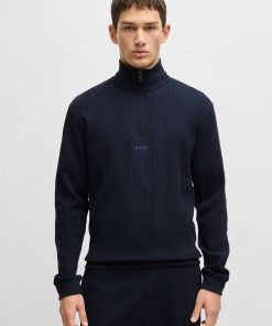 Hugo Boss Sweatshirts and Jogging Pants-Zip-neck sweater in a waffle-structured cotton-boss near me