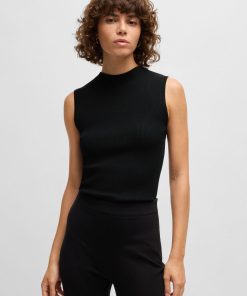 Hugo Boss-Sleeveless mock-neck top in ribbed fabric-hugo boss sale