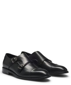 Hugo Boss Business Shoes-Cap-toe double monk shoes in leather-boss store