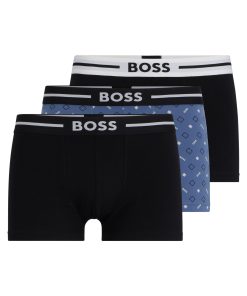 Hugo Boss Underwear-Three-pack of stretch-cotton trunks with logo waistbands-hugo by hugo boss