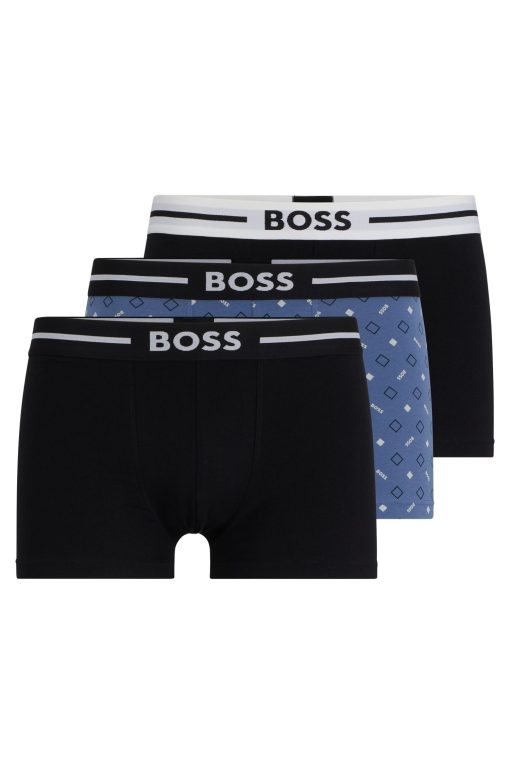 Hugo Boss Underwear-Three-pack of stretch-cotton trunks with logo waistbands-hugo by hugo boss