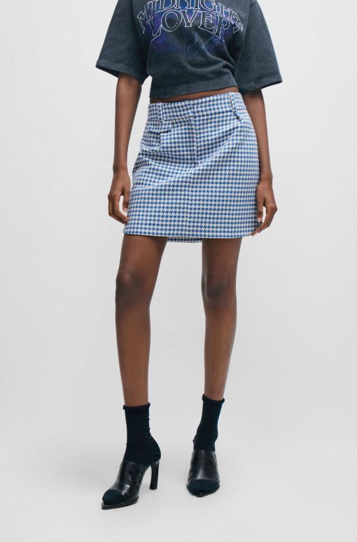 Hugo Boss Skirts-Houndstooth mini skirt in a cotton blend-boss store