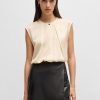 Hugo Boss Blouses-Fitted sleeveless blouse in stretch silk with concealed placket-hugo boss store 4