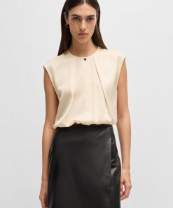 Hugo Boss Blouses-Fitted sleeveless blouse in stretch silk with concealed placket-boss near me