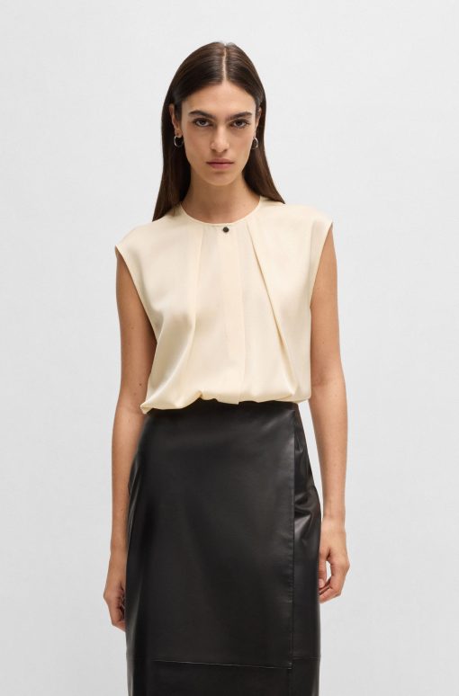 Hugo Boss Blouses-Fitted sleeveless blouse in stretch silk with concealed placket-boss near me