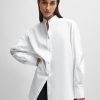 Hugo Boss Blouses-NAOMI x BOSS longline cotton blouse with crinkle-free effect-boss near me 3