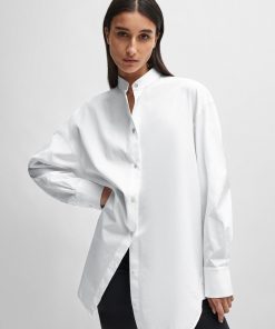 Hugo Boss Blouses-NAOMI x BOSS longline cotton blouse with crinkle-free effect-hugo by hugo boss