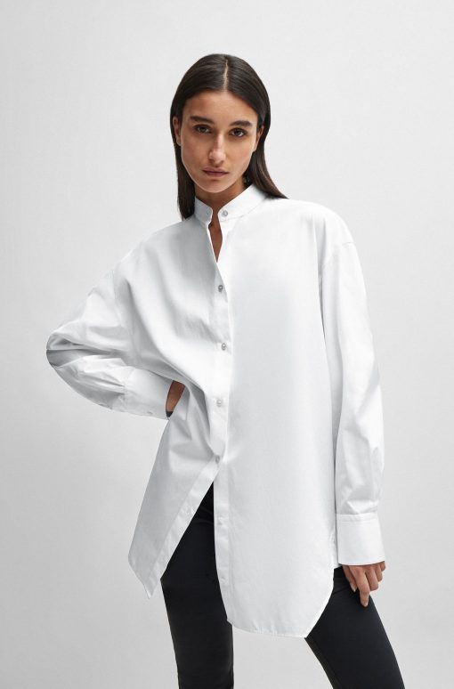 Hugo Boss Blouses-NAOMI x BOSS longline cotton blouse with crinkle-free effect-hugo by hugo boss