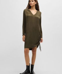 Hugo Boss Dresses-V-neck midi dress with drawcord detail-hugoboss 2