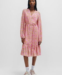 Hugo Boss Dresses-Floral-print dress with voluminous sleeves-boss store near me 2