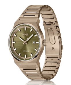 Hugo Boss Watches-Gold-tone automatic watch with grooved dial-hugo boss near me 2