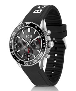 Hugo Boss Watches-Silicone-strap chronograph watch with black dial-boss store 2