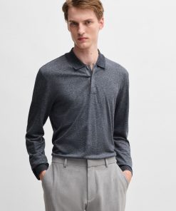 Hugo Boss Polo Shirts-Long-sleeved knit polo in mouliné cotton and silk-hugo by hugo boss